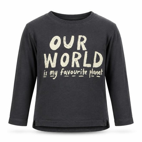 George Boys Grey  Cotton Basic T-Shirt Size 2-3 Years Crew Neck  - OUR WORLD IS MY FAVOURITE PLANET