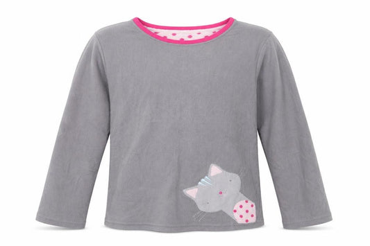 Front view of YD girls’ grey solid polyester top pyjama top, size 11-12, years - cats