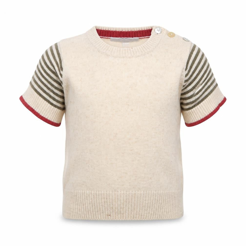 Front view of Freoli boys’ beige round neck wool jumper, size 2, years