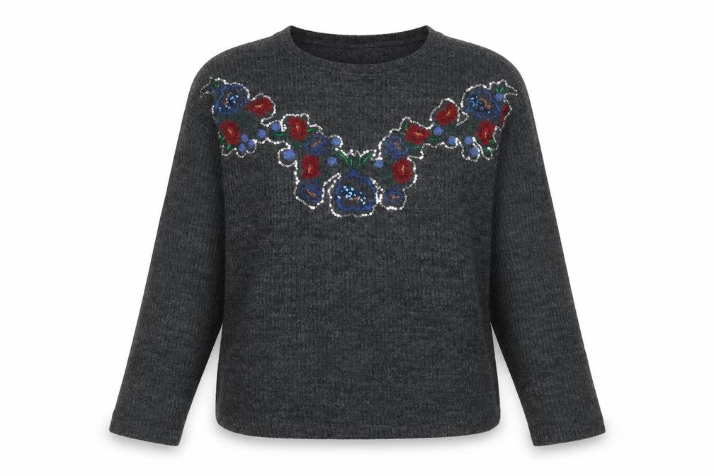 Front view of Zara women’s grey round neck jumper, size S