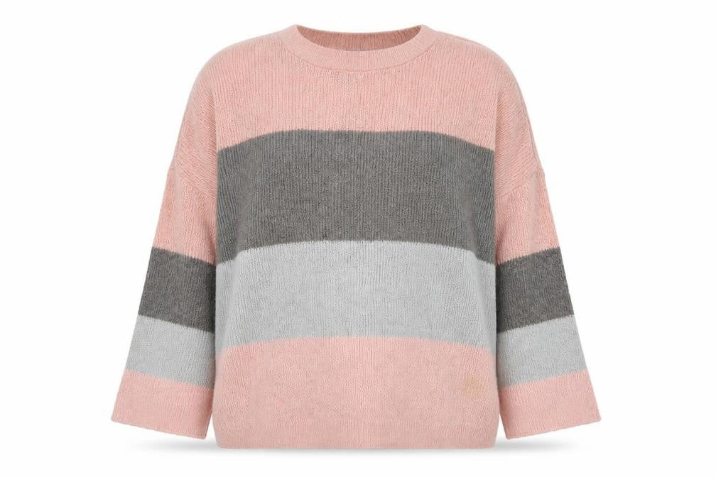 Front view of ASOS women’s multicoloured round neck acrylic jumper, size UK 8