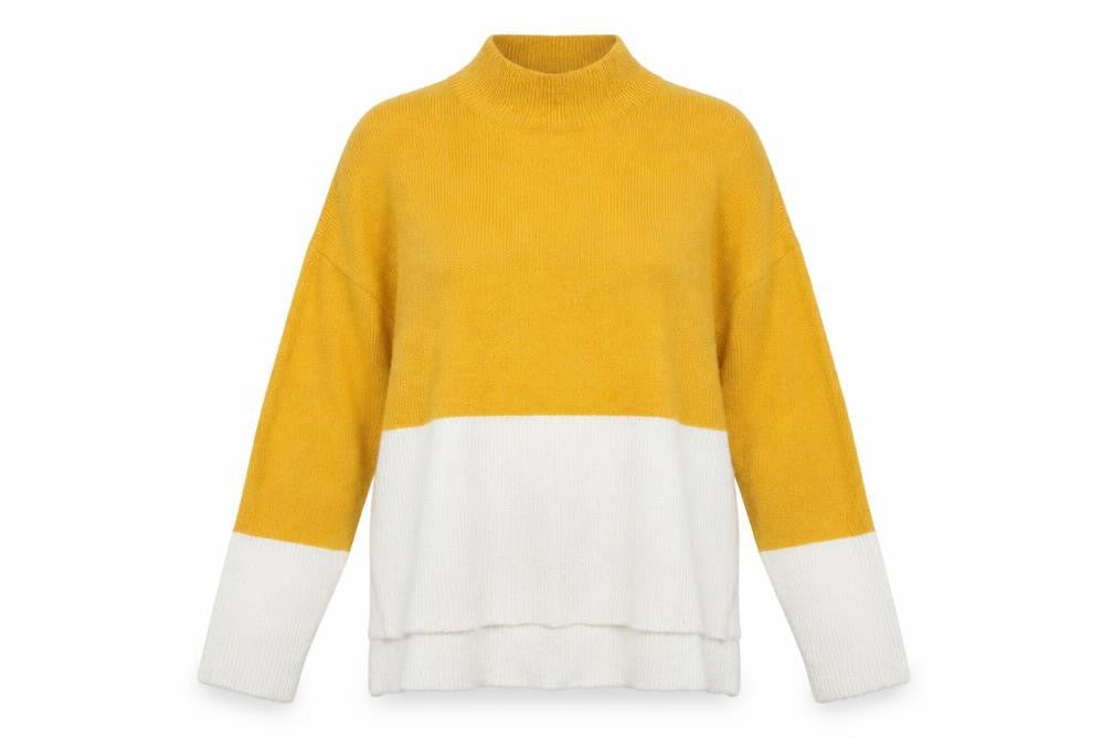 Front view of Missguided women’s multicoloured mock neck acrylic jumper, size M
