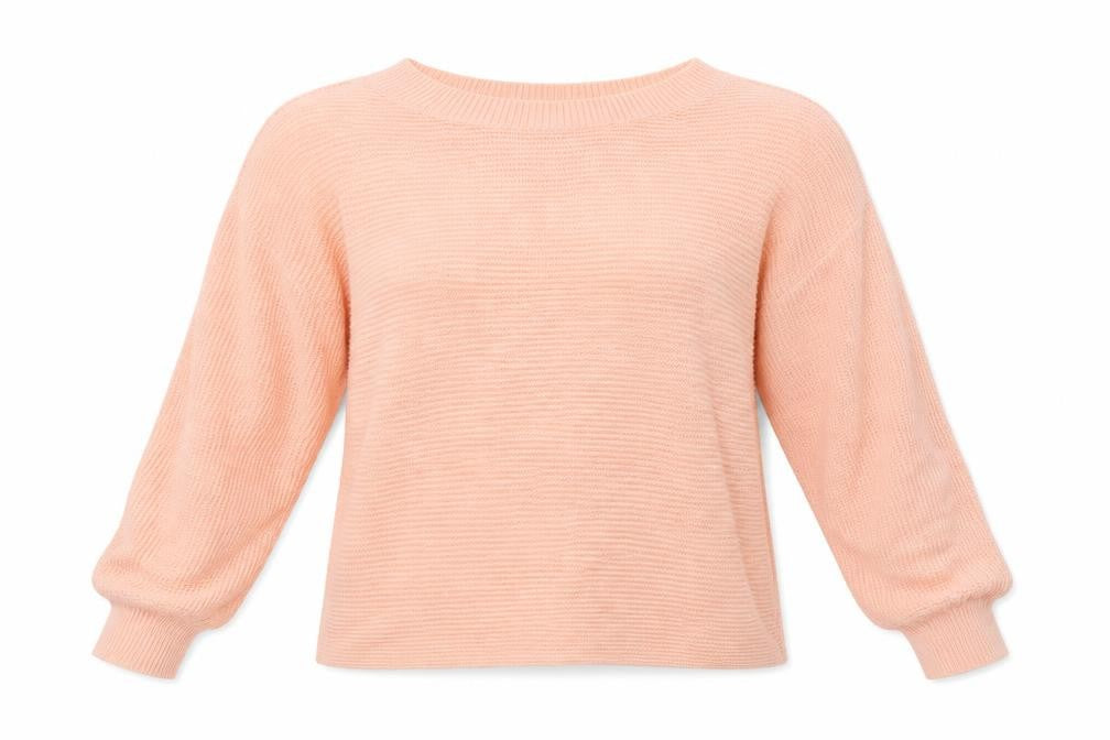 Front view of SHEIN women’s pink boat neck acrylic jumper, size L