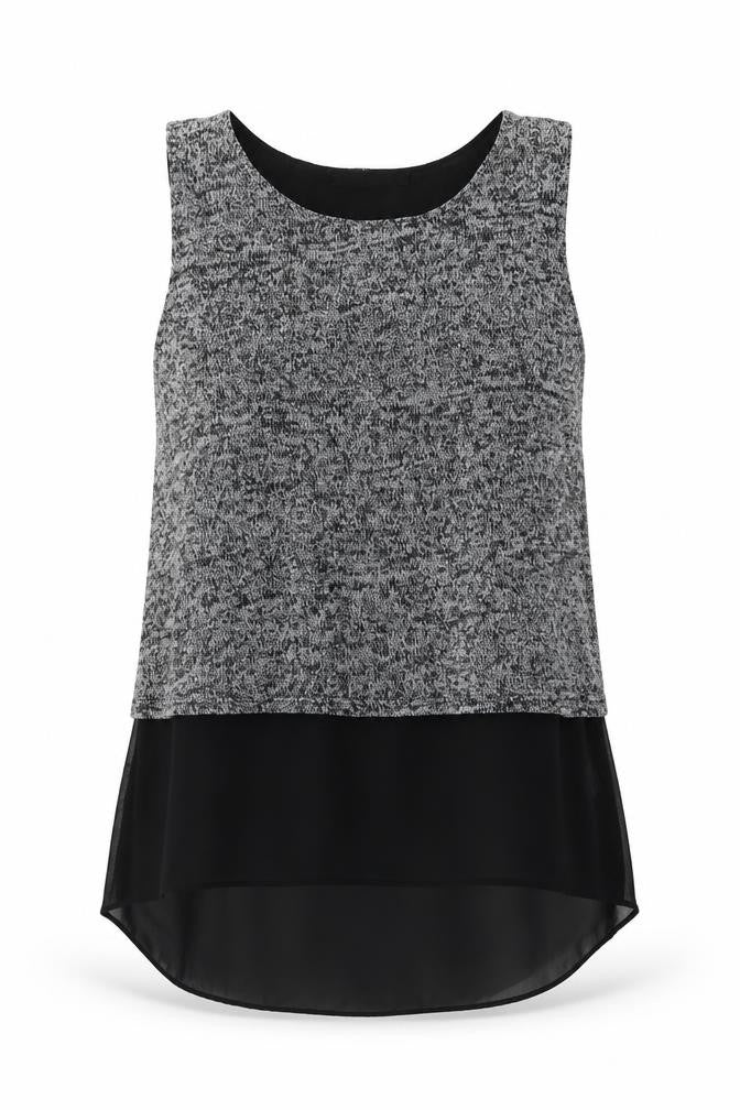 Front view of QED London women’s grey acrylic basic blouse, size S, round neck