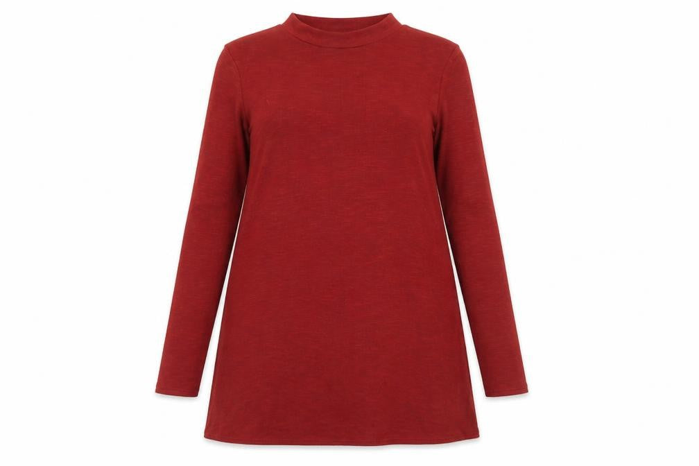 Front view of H&M women’s orange viscose a-line, size UK 14, mock neck