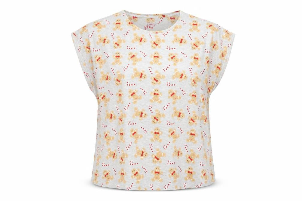 PRETTY SECRETS Womens Grey Solid Polyester  Pyjama Top Size 34   - GINGERBREAD MEN. CANDY CANES
