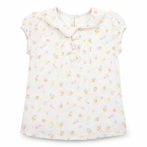 George Girls White Floral Cotton Basic T-Shirt Size 3-4 Years Round Neck  - ICE LOLLIES