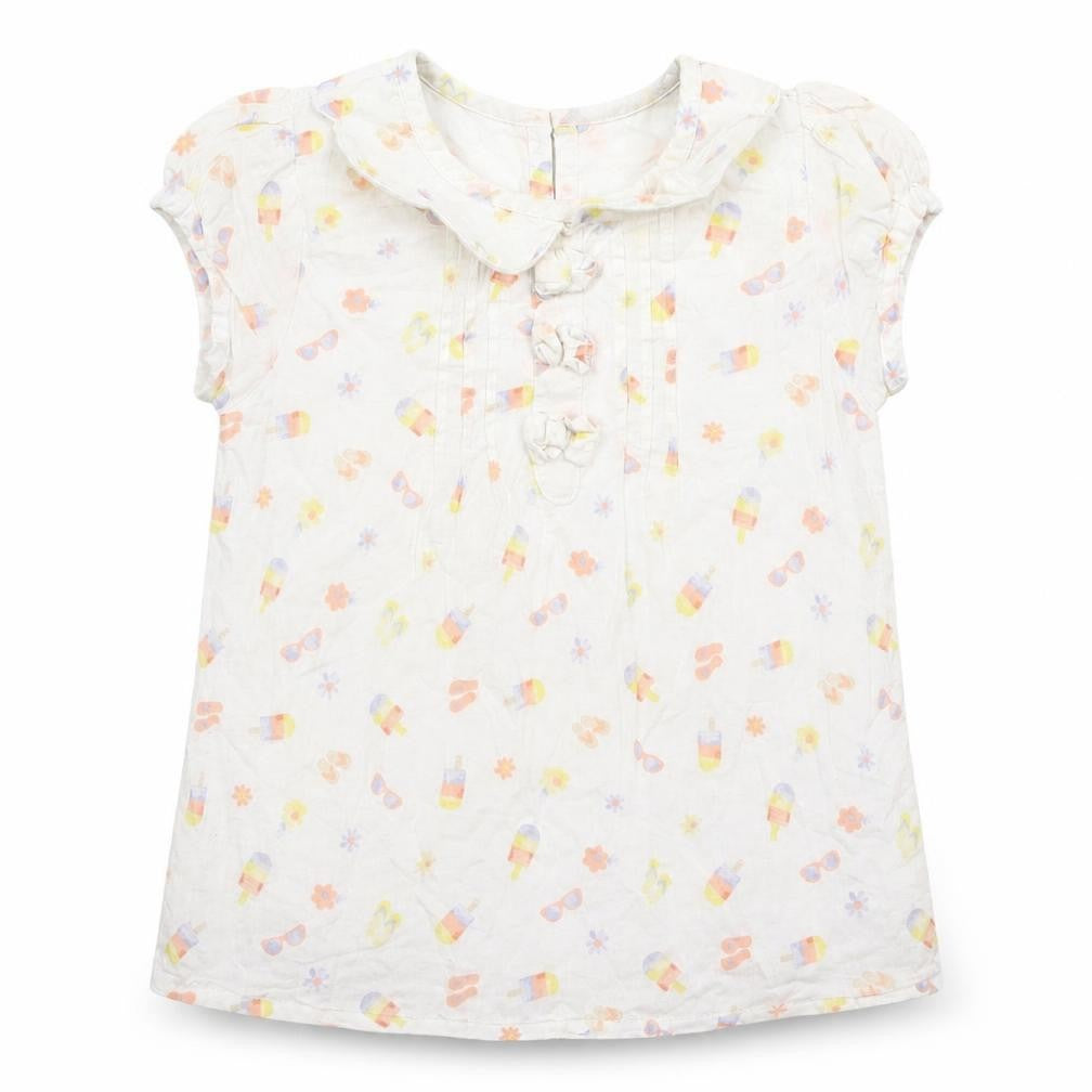 George Girls White Floral Cotton Basic T-Shirt Size 3-4 Years Round Neck  - ICE LOLLIES