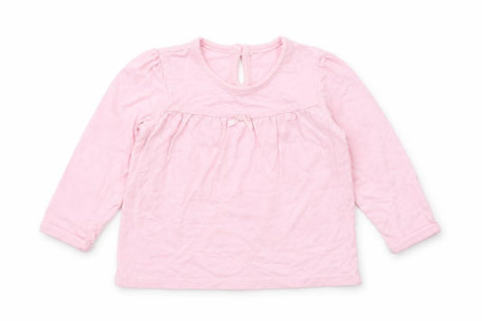 Front view of George girls’ pink cotton basic t-shirt, size 9-12, months crew neck