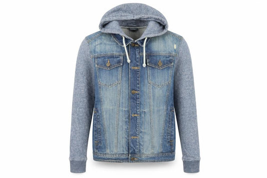 Front view of DNM73 men’s blue jacket, size XS