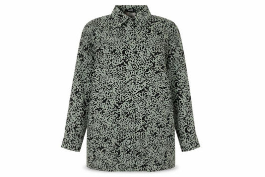 Front view of Missguided women’s brown animal print polyester basic button-up, size UK 6, collared
