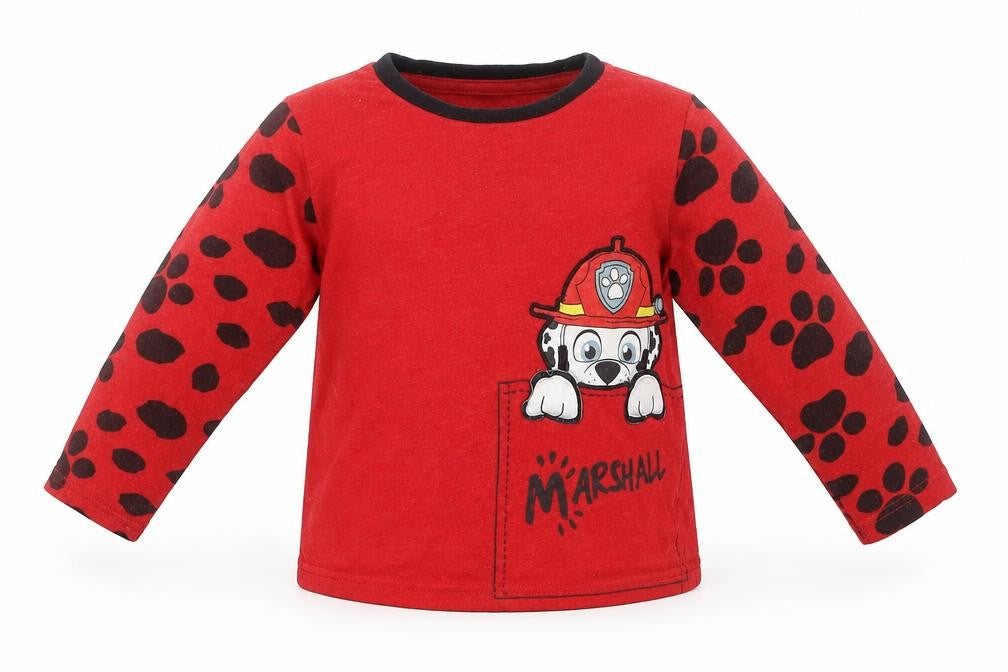 Front view of Paw Petrol boys’ red camel jumper, size 12-18, months - marshall