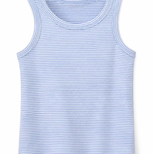 F&F Girls Blue Striped Cotton Basic Tank Size 3-4 Years Round Neck
