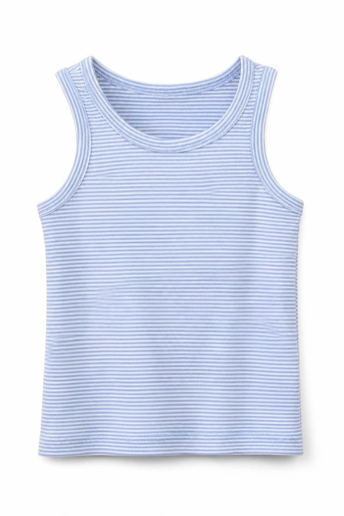 F&F Girls Blue Striped Cotton Basic Tank Size 3-4 Years Round Neck