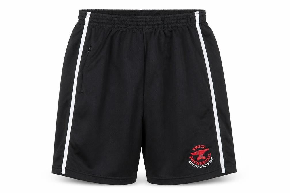 Front view of Jazz boys’ black polyester sweat shorts, size XL, regular - ysgol brynrefail