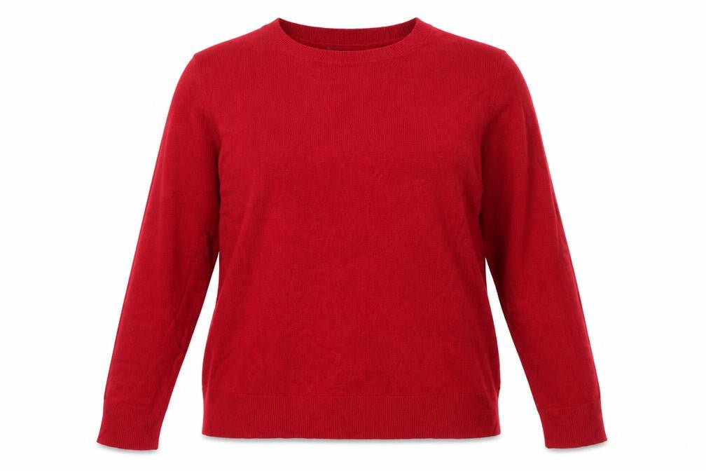 Front view of Marks & Spencer women’s pink round neck acrylic jumper, size UK 18