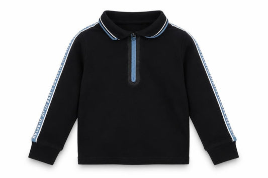Front view of George Baby Black Cotton Basic Polo, size 12-18, Months Collared Zip