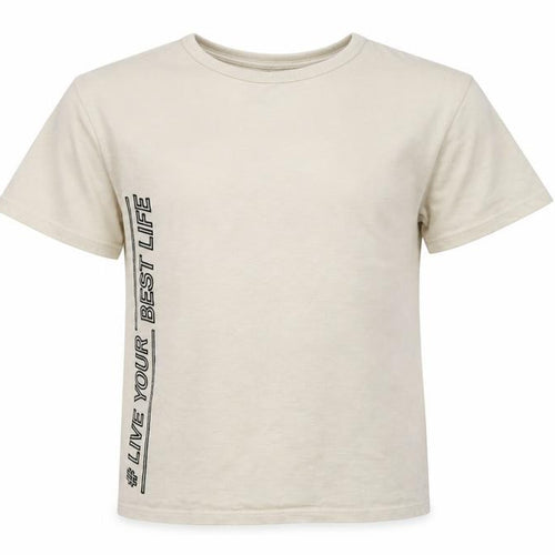 M&S Girls Beige  Cotton Basic T-Shirt Size 10-11 Years Crew Neck  - Live Your Best Life