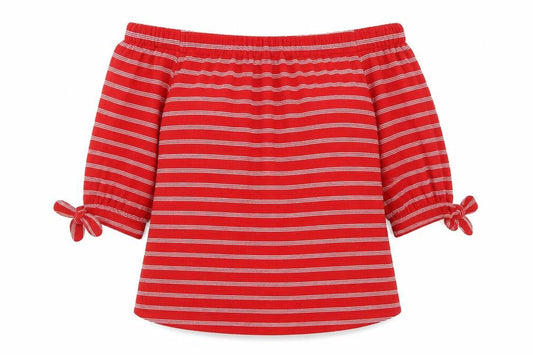 Front view of Papaya women’s multicoloured boat neck striped polyester jumper, size UK 16