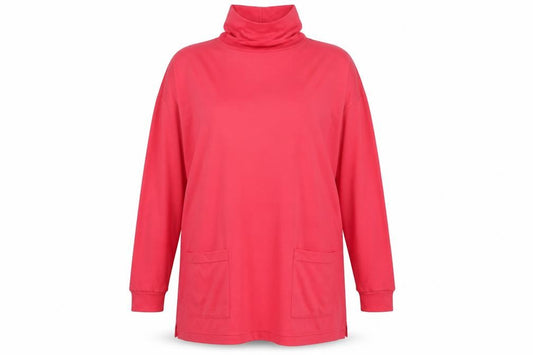 Front view of Dalia women’s pink roll neck polyester jumper, size L