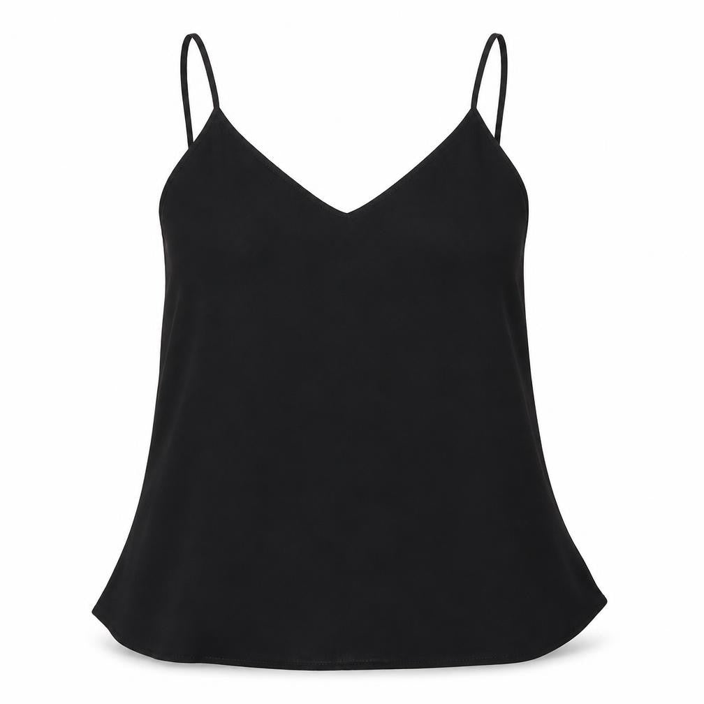Front view of River Island women’s black polyester camisole blouse, size UK 6, v-neck