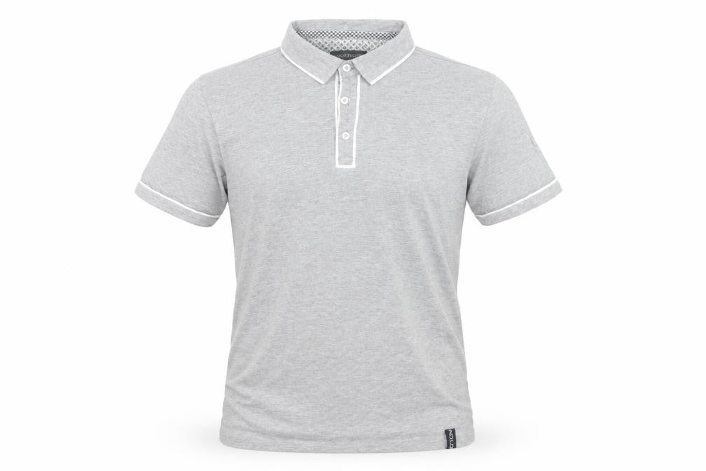 Front view of Industrialize men’s grey cotton polo, size S, collared