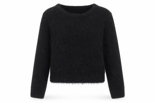 Front view of F&F women’s black round neck acrylic jumper, size UK 14