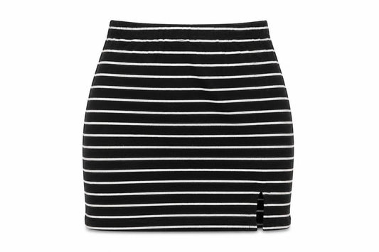 Front view of Atmosphere women’s multicoloured striped cotton bandage skirt, size UK 8