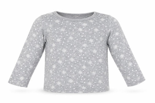 Front view of Lupilu Baby Grey Geometric Cotton Basic T-Shirt, size 12-18, Months Crew Neck - Snowflake Print