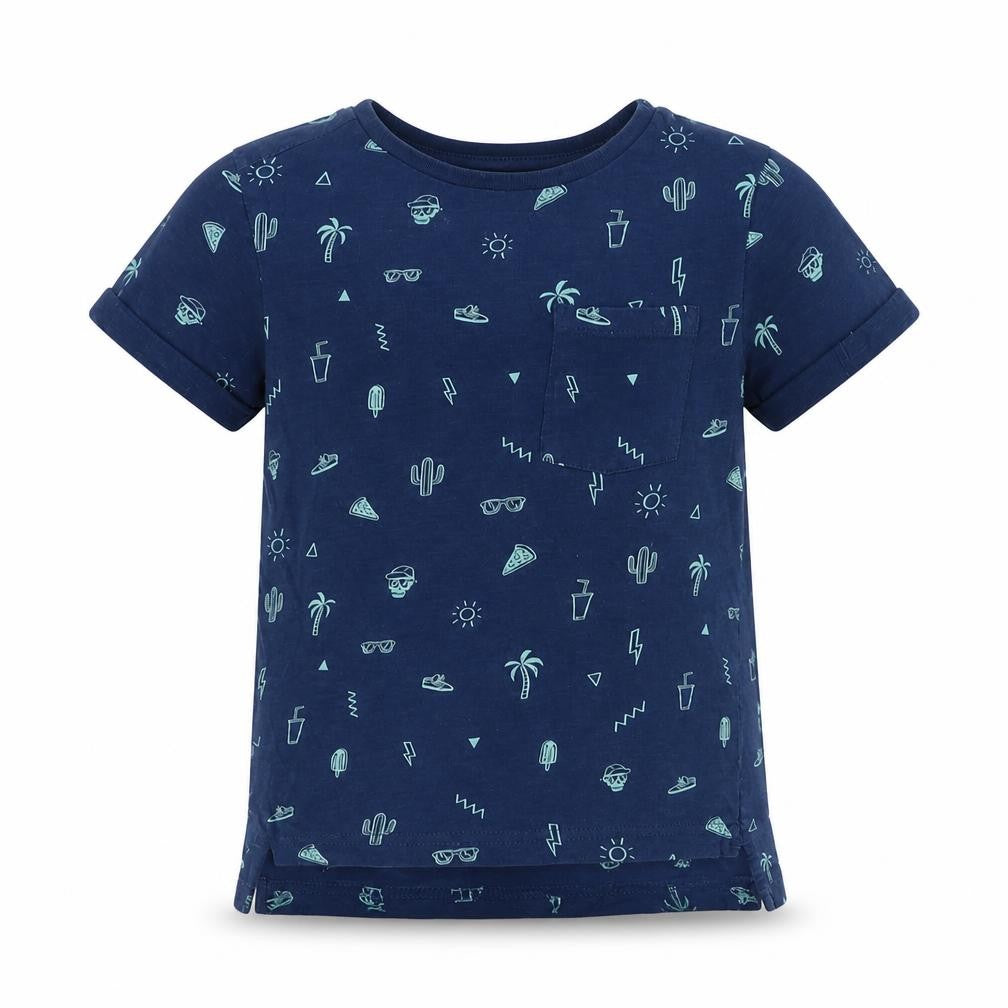 George Boys Blue Geometric Cotton Basic T-Shirt Size 4-5 Years Crew Neck