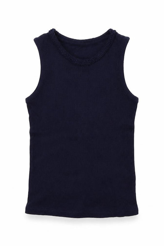 Front view of George girls’ blue cotton basic tank, size 7-8, years crew neck