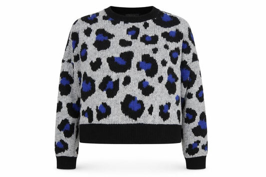 Front view of Primark women’s multicoloured round neck camouflage acrylic jumper, size XS