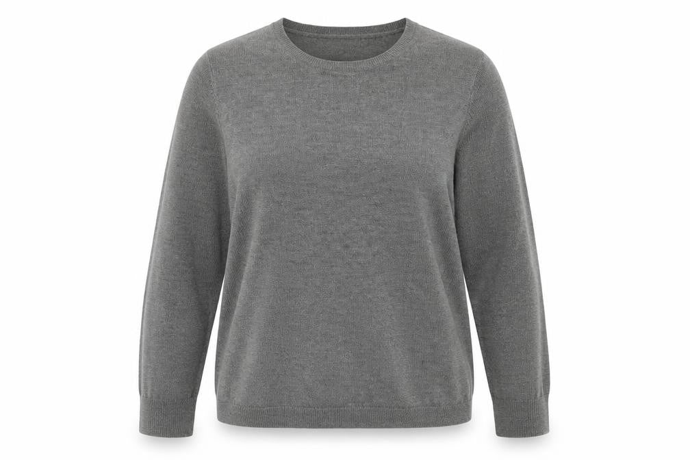 Front view of Primark women’s grey round neck acrylic jumper, size L