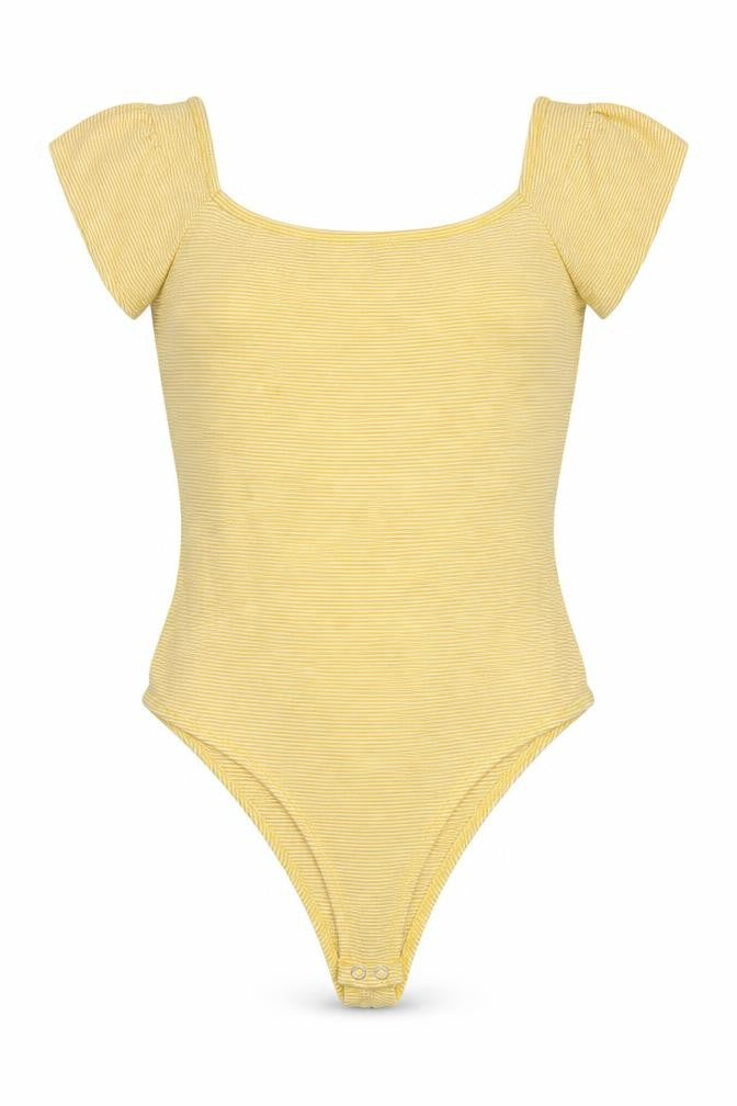 Front view of Primark women’s yellow check polyester bodysuit one-piece, size M