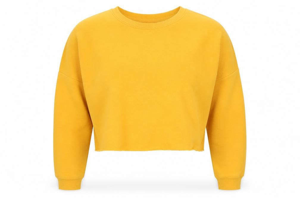 Front view of Primark women’s yellow polyester pullover sweatshirt, size XS, - cropped
