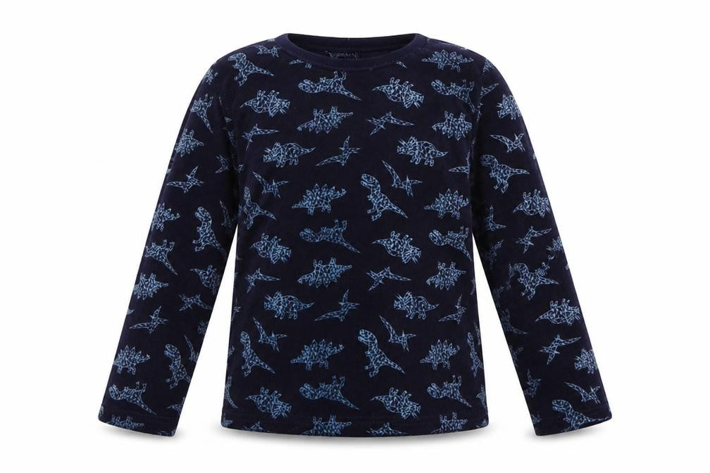 Front view of Primark boys’ multicoloured polyester pyjama top, size 7-8, years - dinosaur print