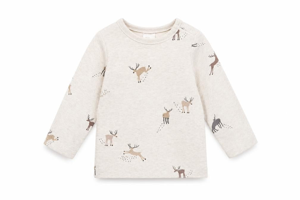 H&M Baby Ivory  Cotton Basic T-Shirt Size 0-3 Months Round Neck  - Reindeer