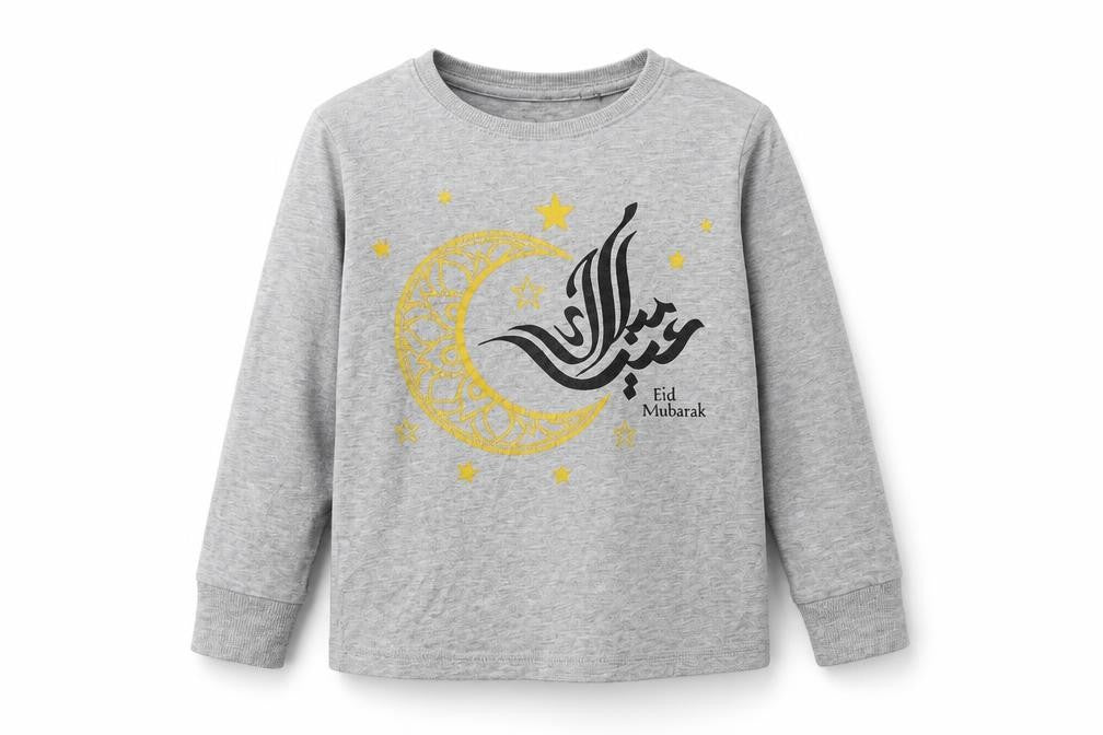 Front view of Next girls’ grey cotton pullover sweatshirt, size 5, years - eid mubarak
