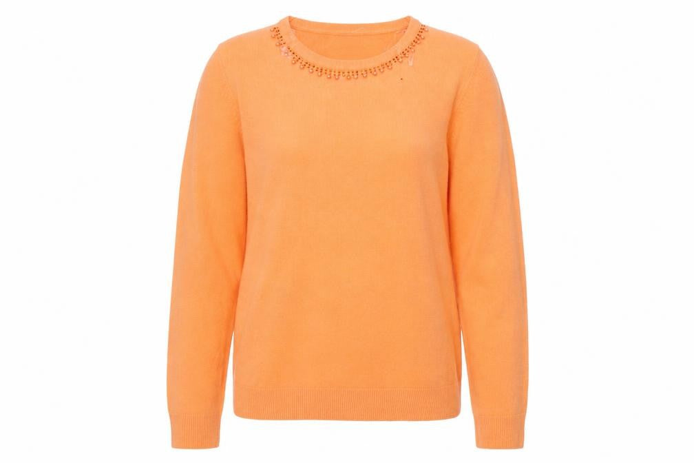 Front view of Paramour women’s orange round neck acrylic jumper, size M