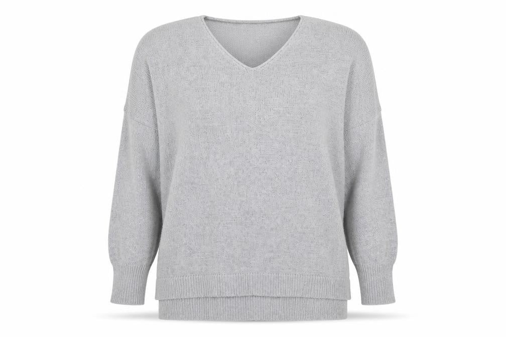 Front view of SHEIN women’s grey v-neck acrylic jumper, size L