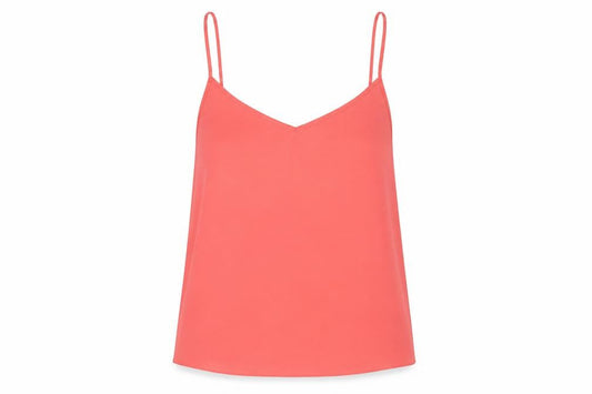 Front view of New Look women’s pink polyester basic tank, size UK 10, v-neck