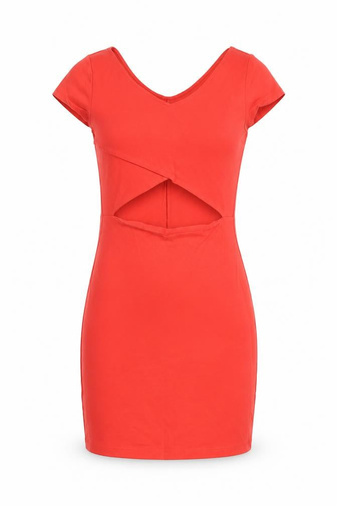 Front view of Topshop women’s orange cotton mini, size UK 10, round neck