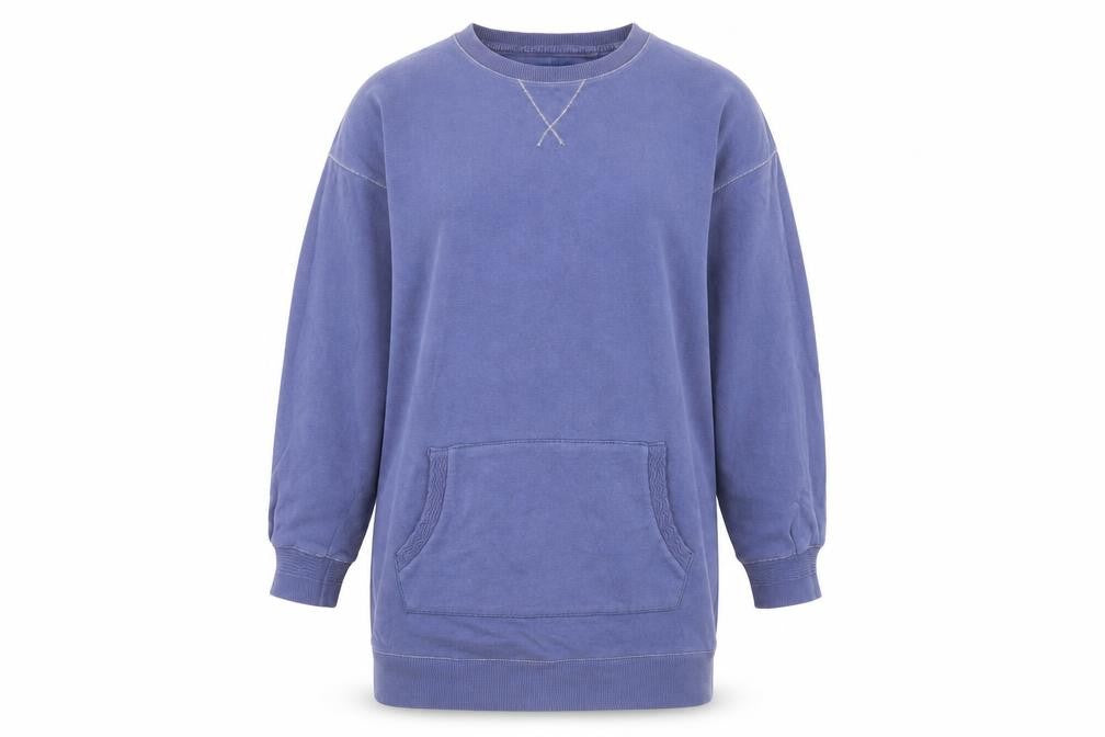 Front view of Next women’s blue round neck cotton jumper, size UK 6