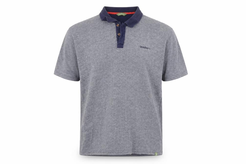 Front view of brasher men’s blue cotton polo, size 2XL, collared