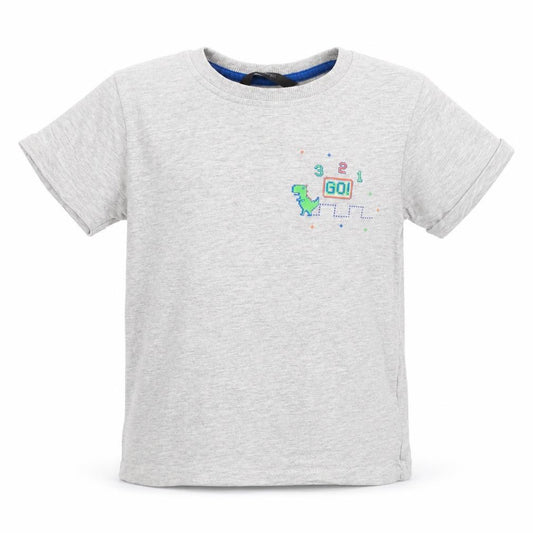 Front view of George boys’ grey cotton basic t-shirt, size 3-4, years round neck - dinosaur