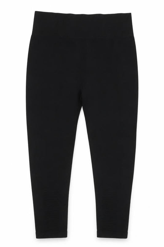 Front view of WorkOut women’s black polyester cropped leggings, size L, 25-inch leg regular pullover - leggings