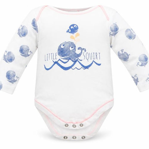 BlueZoo Baby White Animal Print Cotton Romper One-Piece Size 3-6 Months  Snap - Blue Whale Print Little Squirt