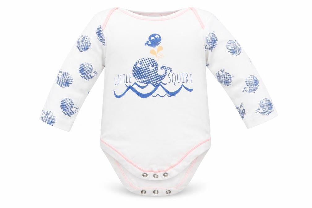 BlueZoo Baby White Animal Print Cotton Romper One-Piece Size 3-6 Months  Snap - Blue Whale Print Little Squirt