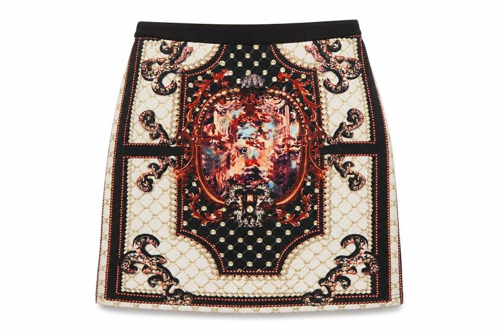 Front view of Zanzea women’s multicoloured mini skirt, size XL