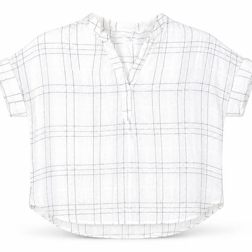 Marks and Spencer Mens White Plaid Flax  T-Shirt Size 14 Round Neck